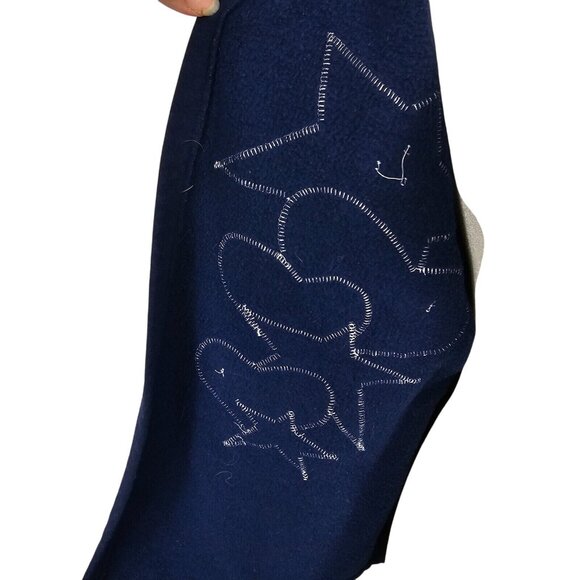 VTG Womens LG Sweater Open Cardigan Jerzees Patchwork Heart Navy Blue Applique - Picture 13 of 16